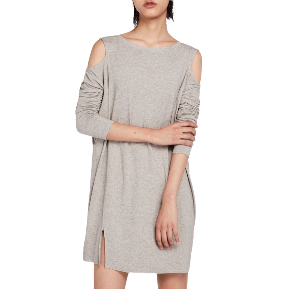 AllSaints Light Gray Cold-Shoulder Mini Dress